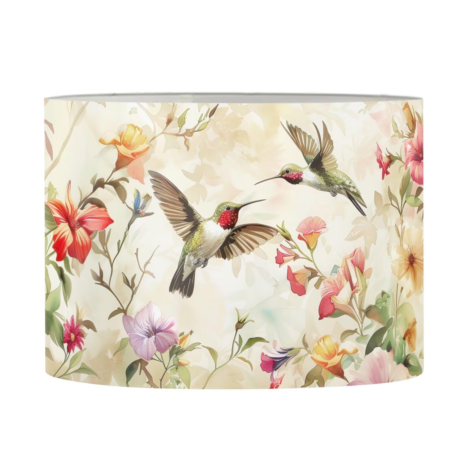 FANCOSAN Vintage Hummingbird Lampshades Cover Trendy Floral Drum Lamp Shade for Bedroom Nightstand Living Room Desk S