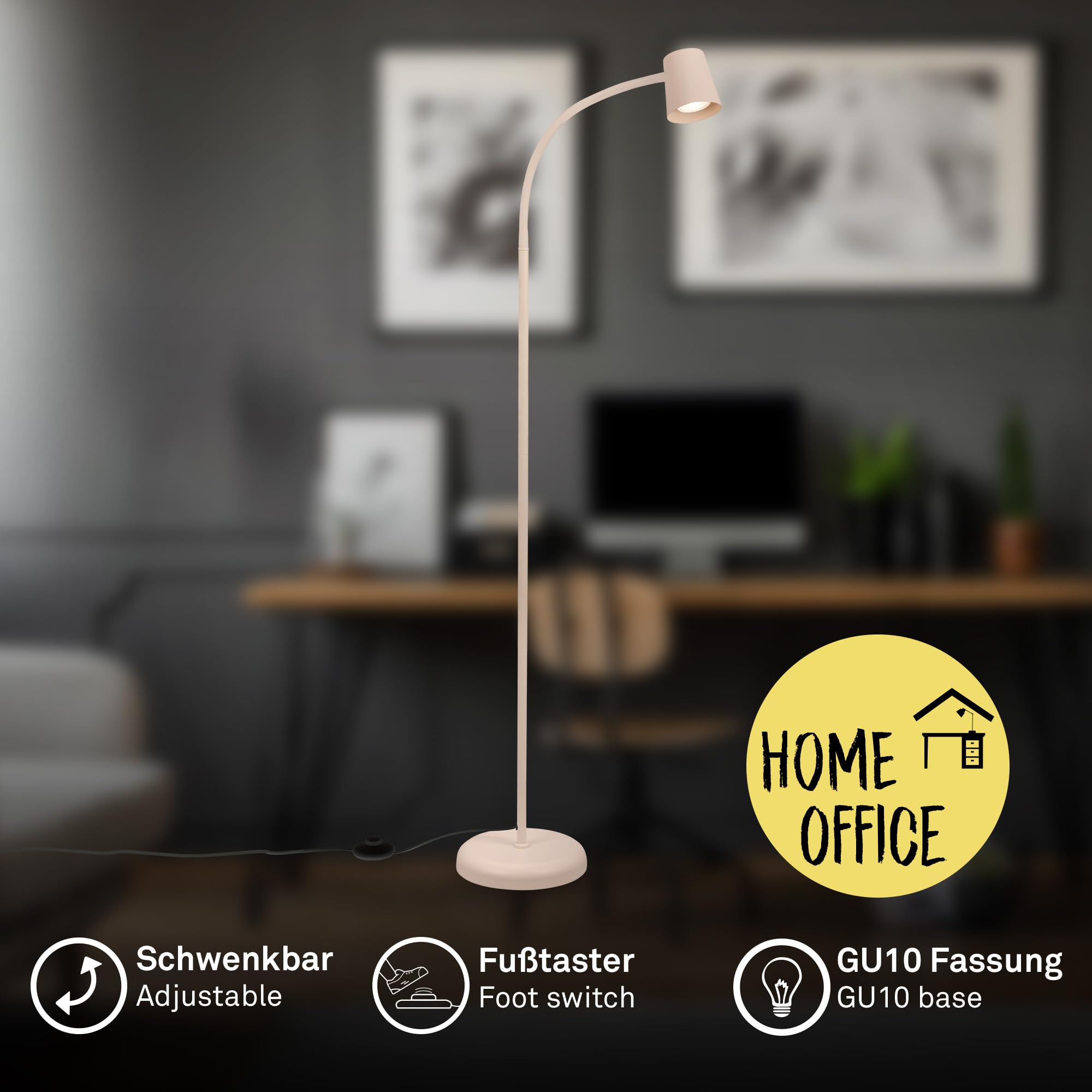 BRILONER - Lampara de Pie como Decoración de Salón y Lámpara de Lectura, 127.5x21cm, Giratoria, Interruptor, Iluminación Indirecta, LED, Luz Lectura, Luz LED, Beige