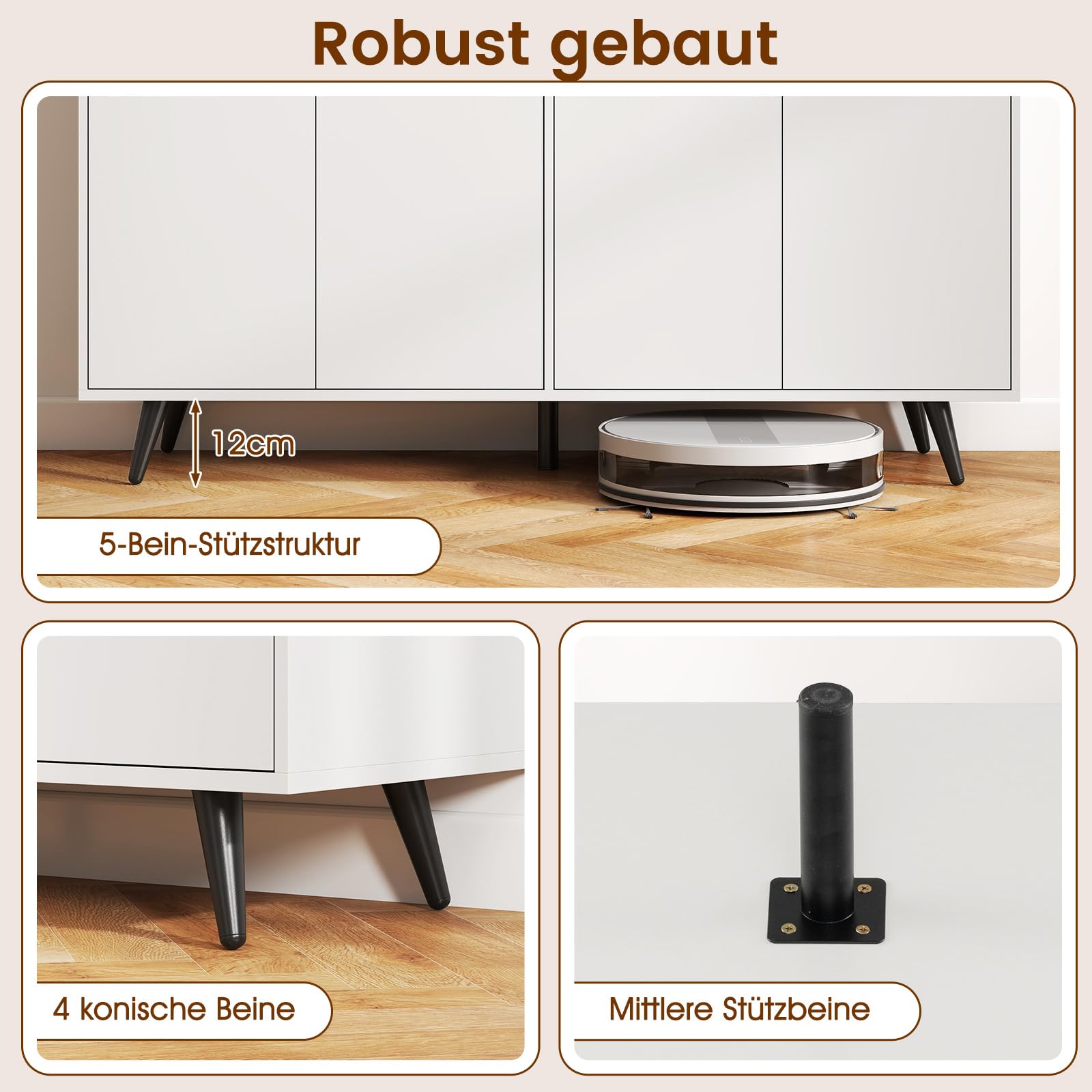 COSTWAY Sideboard Holz, Kommode mit 4 Türen & 5-Fach verstellbare Ablagen, Anrichteschrank Buffetschrank Küchenschrank, Schrank modern, für Wohnzimmer, Küche, Esszimmer, 127,5 x 38 x 80 cm, Weiß
