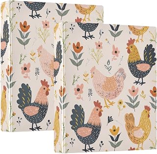 Chicken 3 Ring Binder with 1.5 Inch Rings, Three Ring Office Binders, Decorative File Folder, 3 Interior PVC Clear Pockets for Office Supplies, Planner, Portfolio, 2-Pack