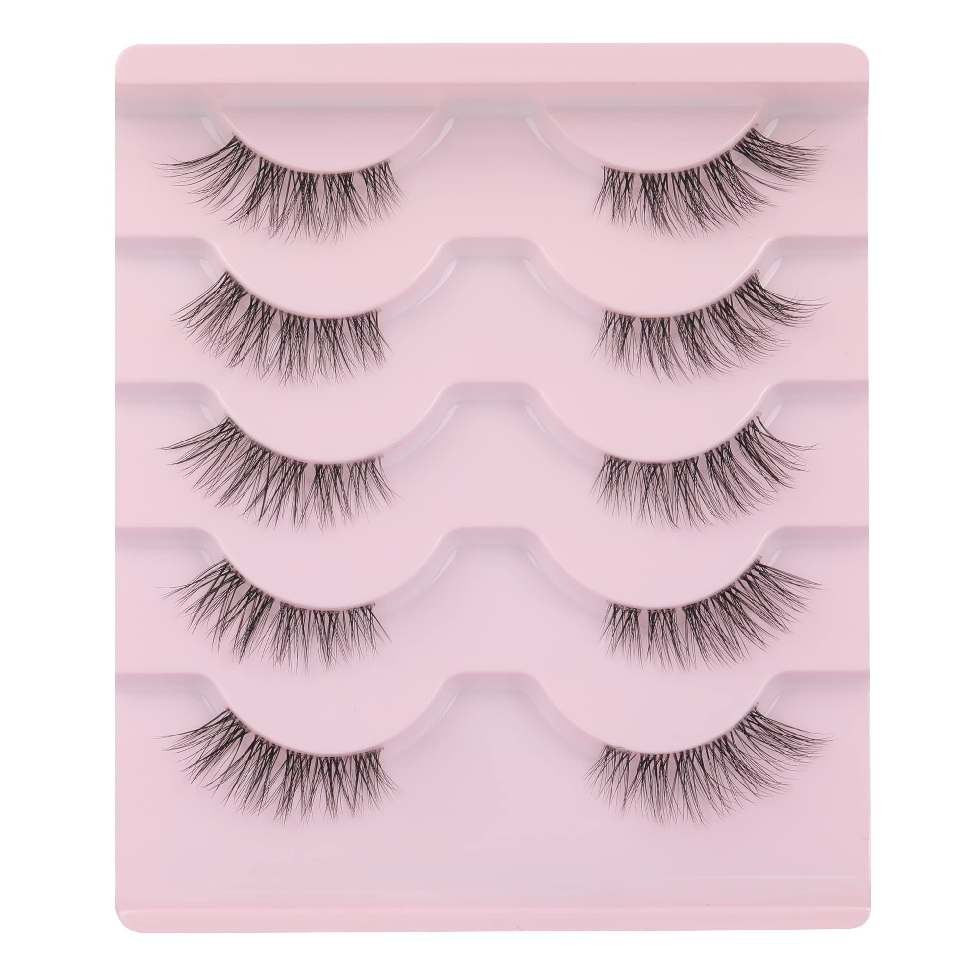 False Eyelashes Natural Half Lashes With Clear Band 5 Pairs 3/4 False Lashes Fluffy Wispy Fake Eyelashes Strip
