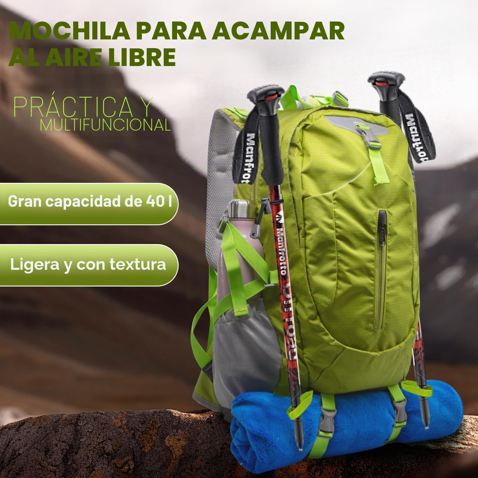 Long Keeper 40 Litros Mochila Senderismo Hombre Mujer Impermeable Mochila Viaje Trekking Montaña con Funda Lluvia Multibolsillos Multiusos para Al Aire Libre