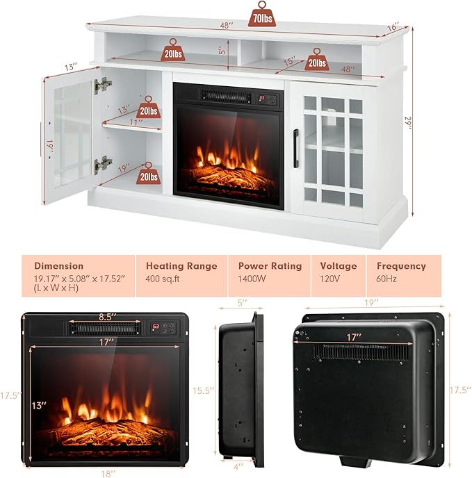 Soporte para TV con Chimenea Eléctrica 48" Blanca miniatura 3