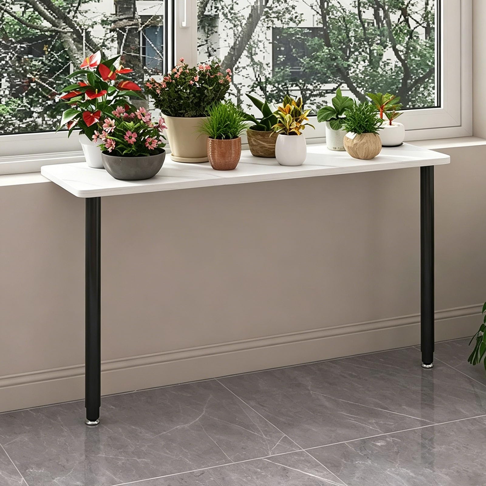 Vibeo Adjustable Window Sill Extender with Legs, 24 35 47 in, Narrow Window Ledge Plant Shelf for Tall Balcony, Detachable Cat Perch Extender Board, No Damage(Black,100x30 cm (39x12 in))