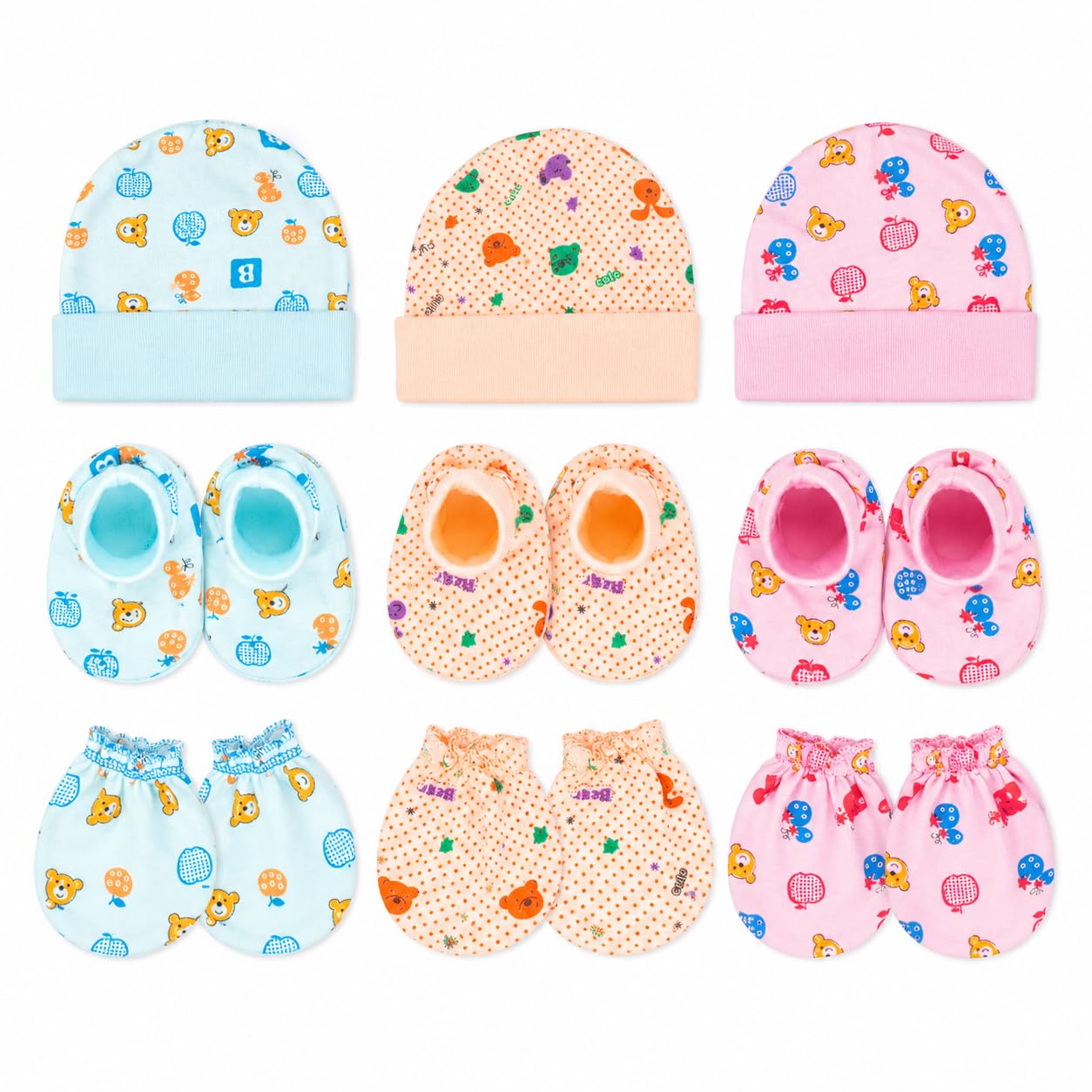 MASSVSCA Newborn Baby Cap, Mittens & Booties Set for Boys & Girls | Soft Cotton Anti-Scratch Gloves with Cap and Socks | Baby Essential Combo for 0-6 Months-picture-39