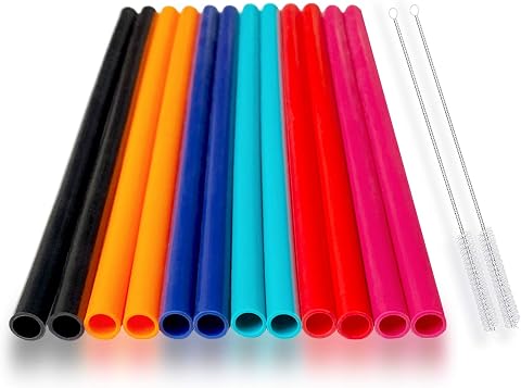 HT-INTL Reusable Silicone Drinking Straws with Cleaning Brushes