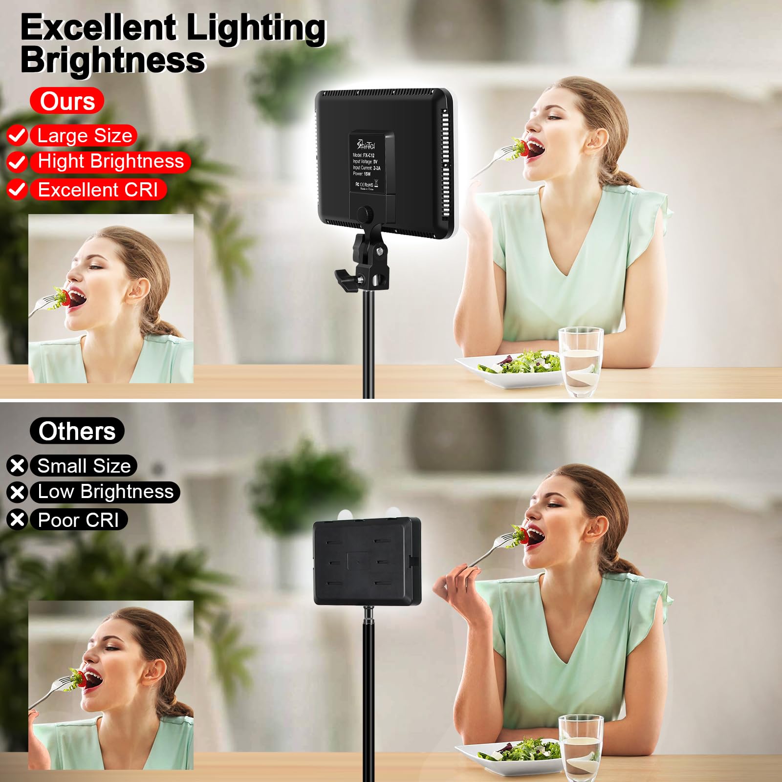 12" LED Video Light Kit,2-Pack Photography Lighting Kit,73" Height 2800-6500K Dimmable Studio Lights with Tripod Stand and Phone Holder, Streaming Lighting for Video Recording,Podcast,YouTube