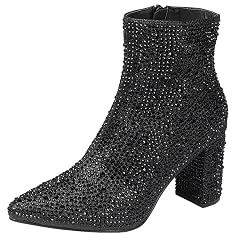 Forever Link Womens Pointed Toe Jeweled Rhinestone Crystal Ankle Booties Boots