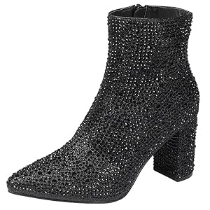 Forever Link Womens Pointed Toe Jeweled Rhinestone Crystal Ankle Booties Boots