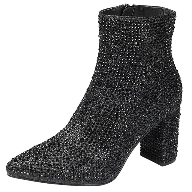 Forever Link Womens Pointed Toe Jeweled Rhinestone Crystal Ankle Booties Boots