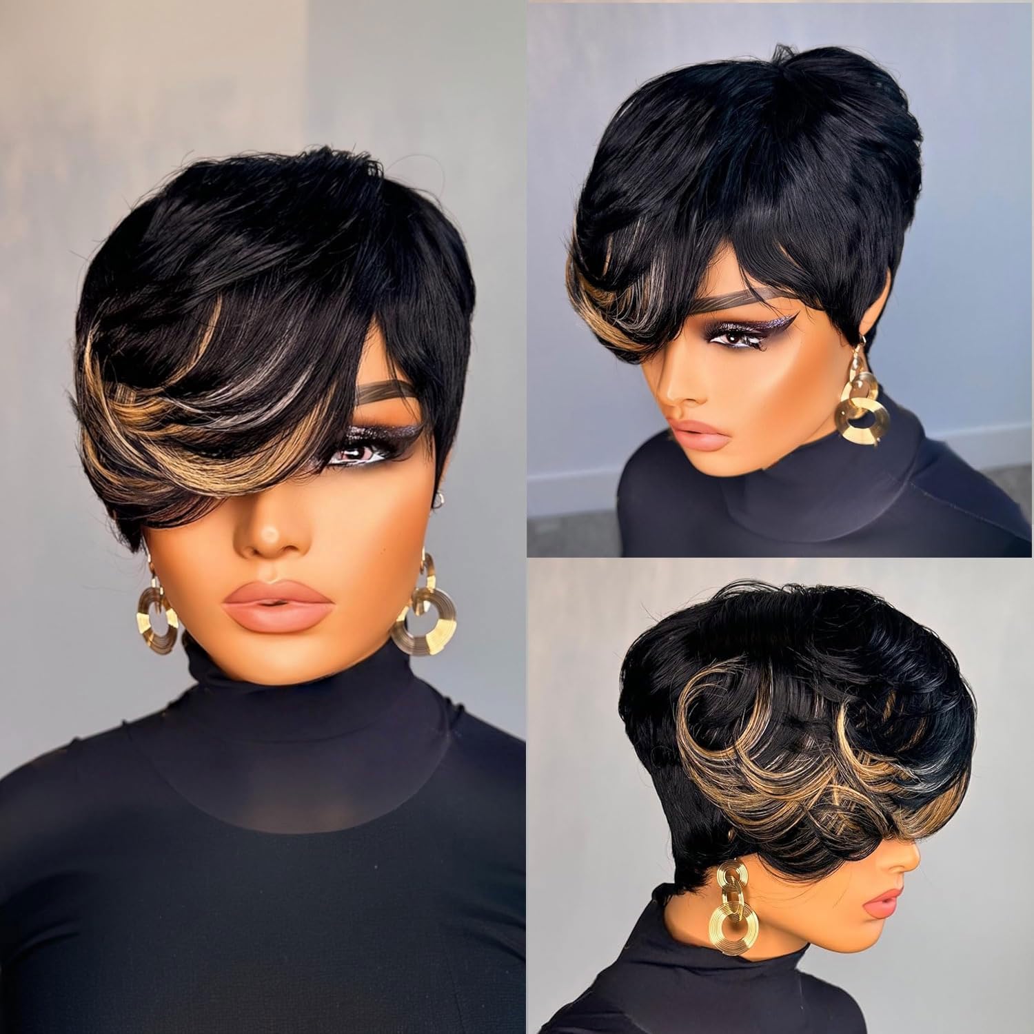 VRZ Pixie Cut Wig for Black Women Human Hair Pixie Wigs for Women Straight Black Color Human Hair Layered Gluless Full Machine Made Short Wigs for Black Women Daily Use