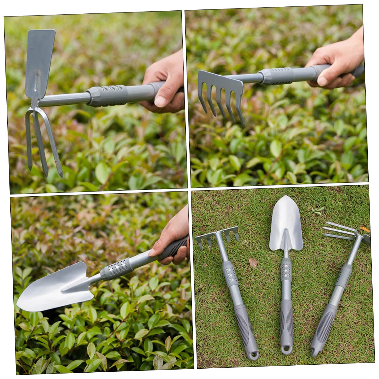 BESTonZON Kit Outils de Jardinage 3 Pièces en Acier et PVC, Pelle de Jardin Argentée, Outil Creuser Terre pour Plantation, Jardinage Interieur