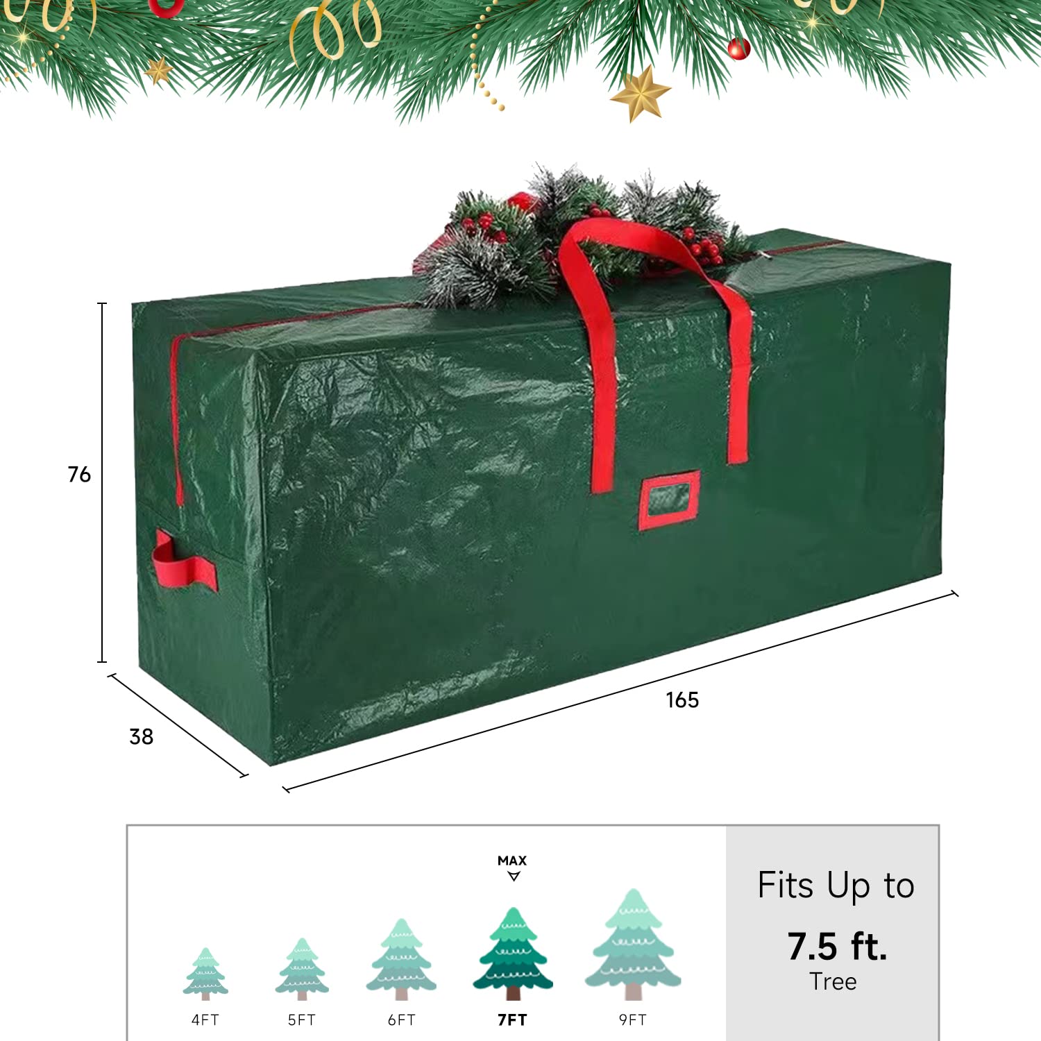 Borsa Per Albero Di Natale Oxford 600D, 122x34x51 Cm, Impermeabile, Antipolvere, Con Doppia Cerniera E Manici Rinforzati, Adatta Fino A 2,3 M
