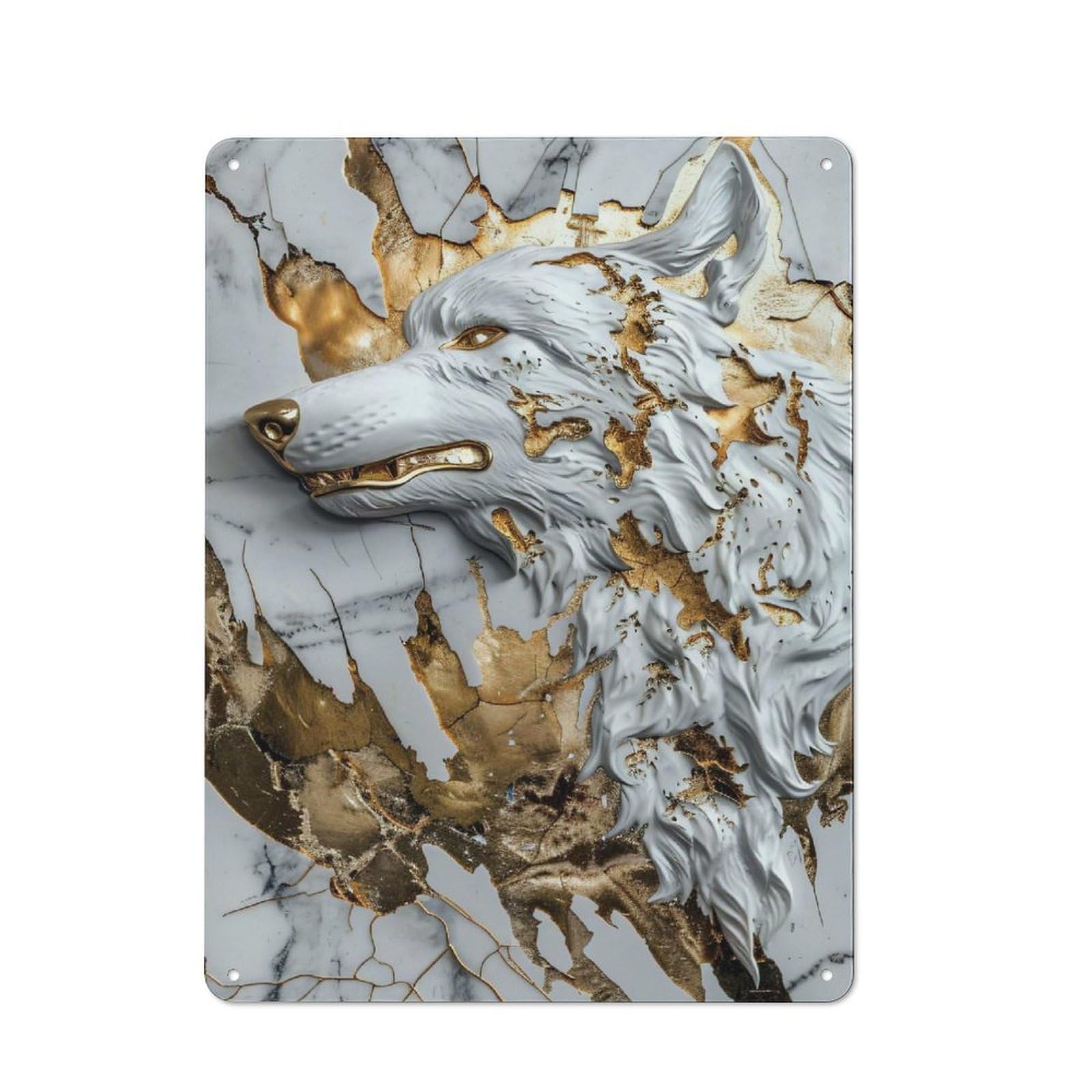 Junmoney Style-22 Country Style Kitchen Metal Sign 40X30cm Featuring Marble Wolf With Gold Accents, Diner Style Decor For Kitchen, Cafe, Pantry Or Dining Room