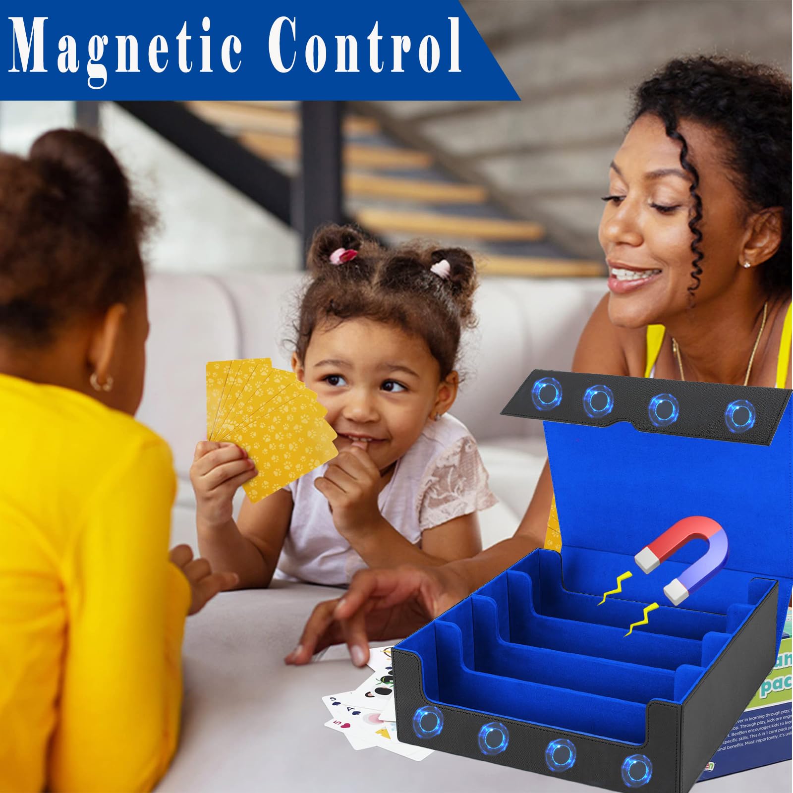 Magic Deck Box Verzamelt 3000 Kaarten met 12 Gekleurde Verdeelkaarten, Magnetische Flip Deck Box ,voor Magic Commander TCG Kaarten (Black Blue