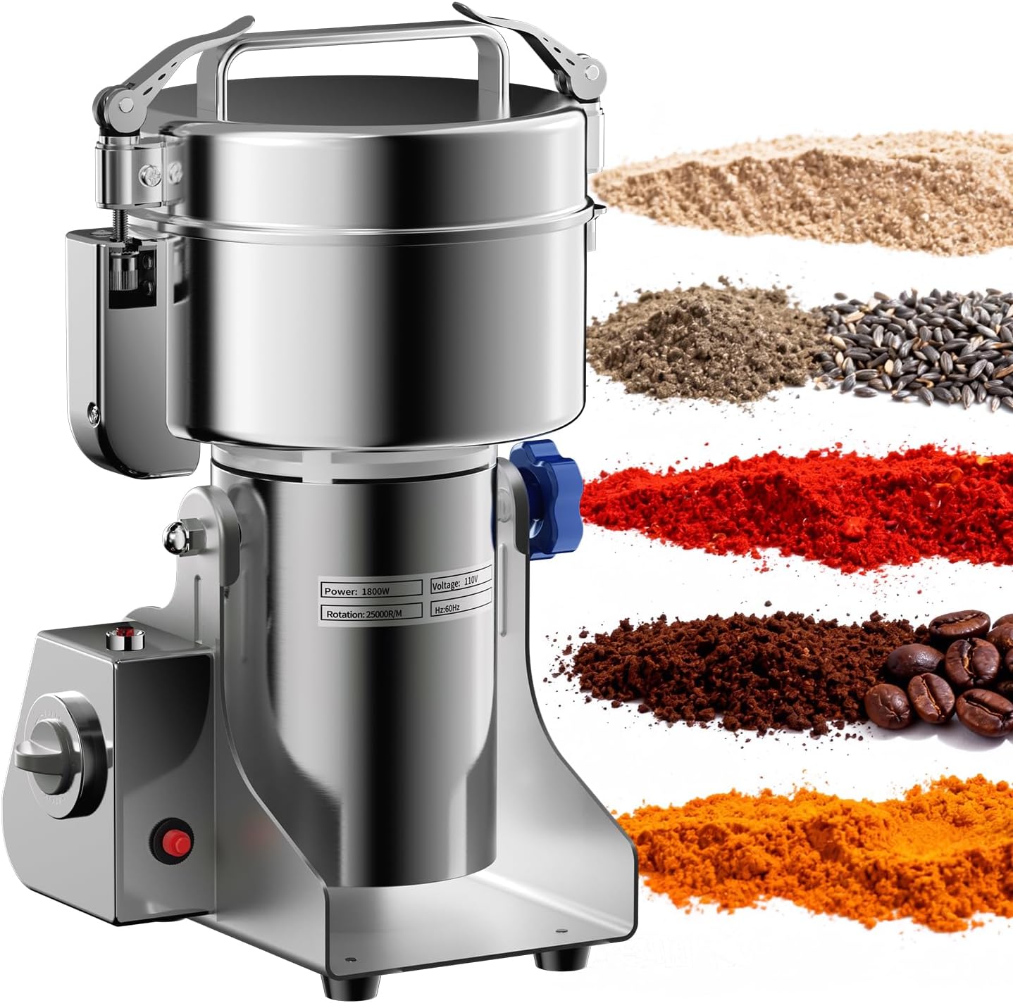 650W Electric Grain Mill Grinder, 150g High-Speed Stainless Steel Dry Food Grinder for Wheat, Rice, Corn, Spices & Herbs, with Timer & Safety Protection