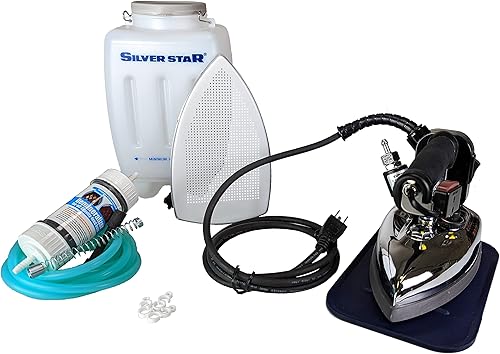 Silver Star ES-85AF - Plancha de vapor – 110 voltios alimentada por gravedad para botella colgante con placa de suela laminada antiadherente,
