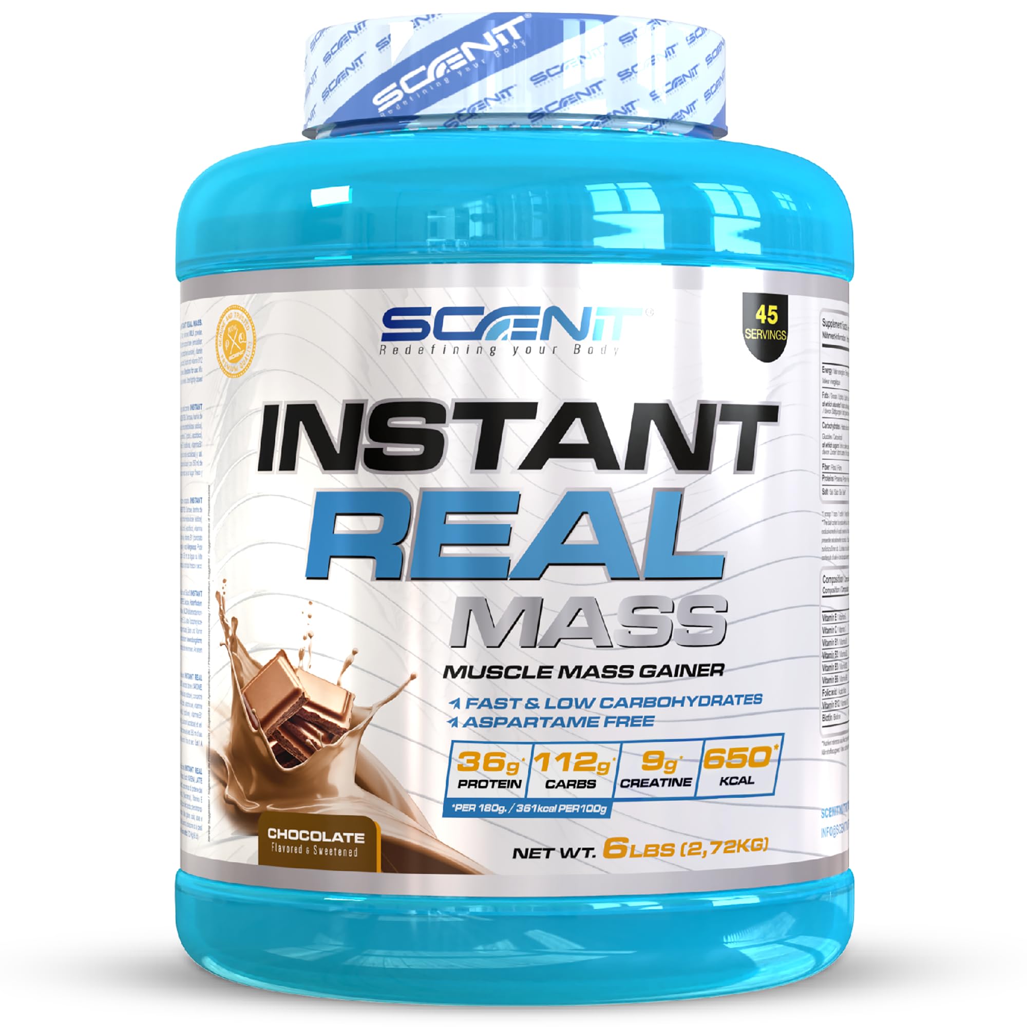 Instant Real Mass - 2,72 kg - Mass Gainer - gainer massa muscolare - weight gainer - Gainer aumento massa - Mass gainer con creatina (2,72 kg, Cioccolato)