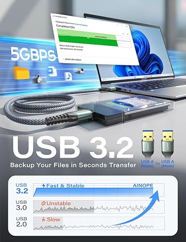 Vista 24 de AINOPE Cable USB a USB, cable USB 3.0 A a A macho a macho [nunca se rompe], cable tipo A de doble extremo compatible con cajas de disco duro, KVM