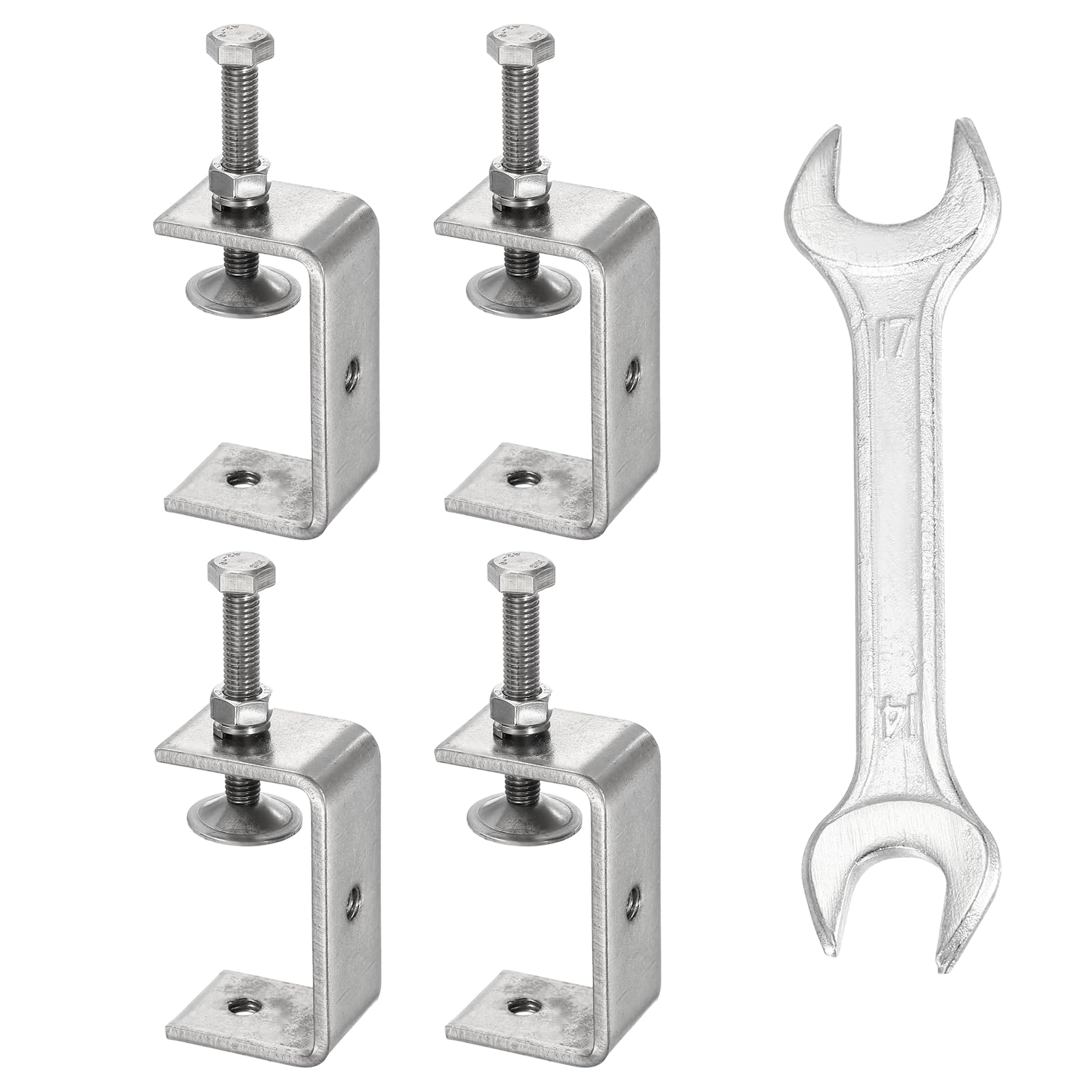sourcing map 4PCS 304 Stainless Steel C Clamps Mini 2-1/2" (65mm) Wide Jaw Opening Small Galvanized U Clamp for Woodworking Welding Building Household Mounting