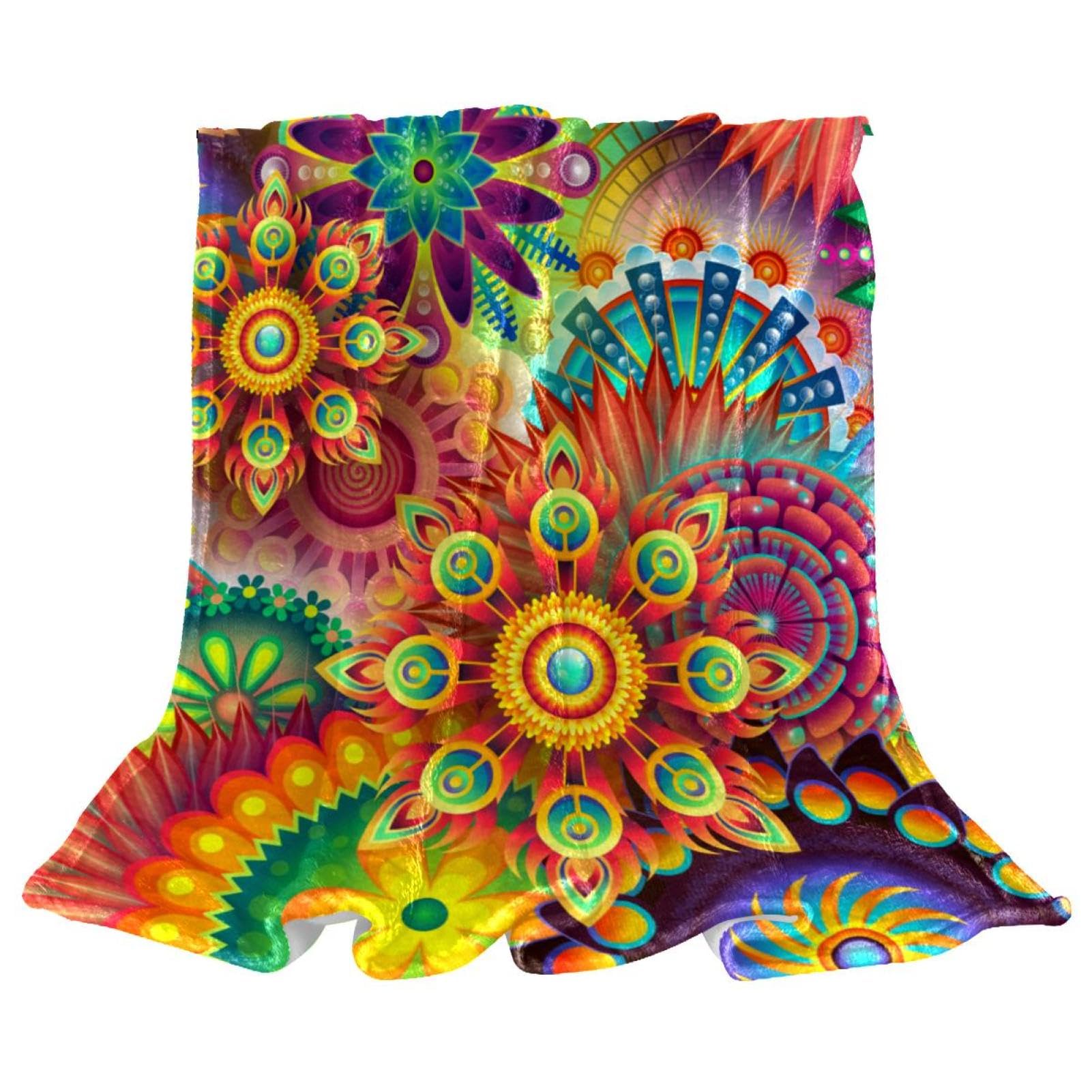 Couverture polaire microfibre chaude anti-frissons jeté de canapé floral abstrait 150x100cm