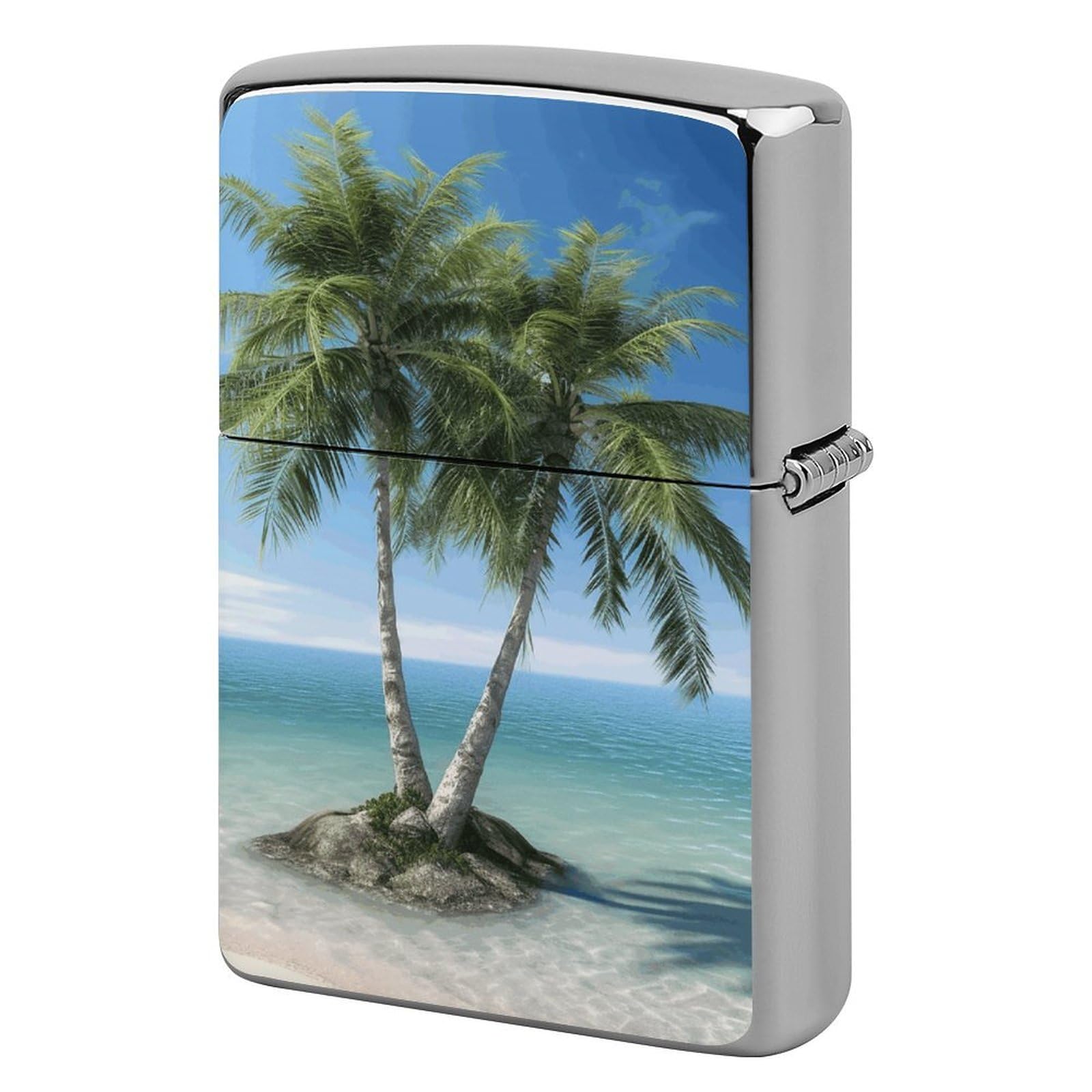 Sea Palm Trees Lighter Case Vintage Metal Lighter Cover Reusable Lighter Protective Sleeve Unique Design Personalized Lighter Sleeve Holder Against Dust and Scratches