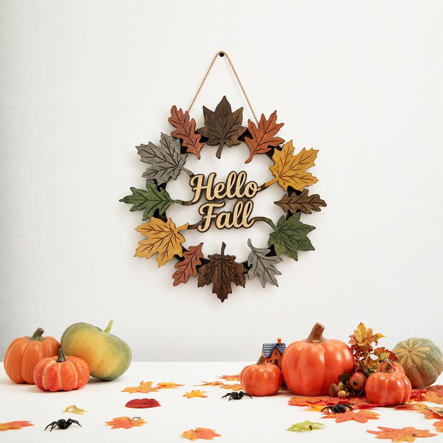 Fall Decorations for Home Hello Fall Door Sign Fall Decor Wreath Thanksgiving Decorations Wooden Maple Leaves Welcome Hanging Signs for Home Farmhouse Harvest Outdoor Wall Decor
