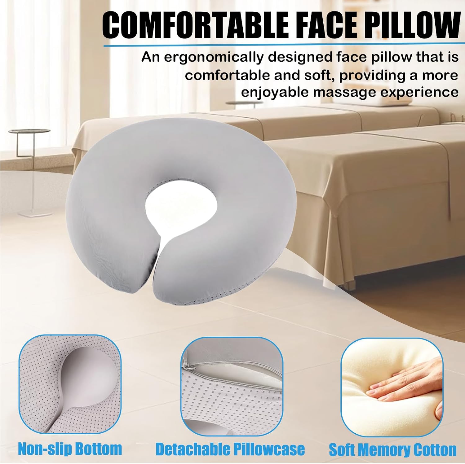 Massage Headrest for Bed, Adjustable Massage Face Cradle for Bed with Face Down Pillow & Arm Rest Tray, Portable Massage Table Head Rest with Stable Base for Salon Spa
