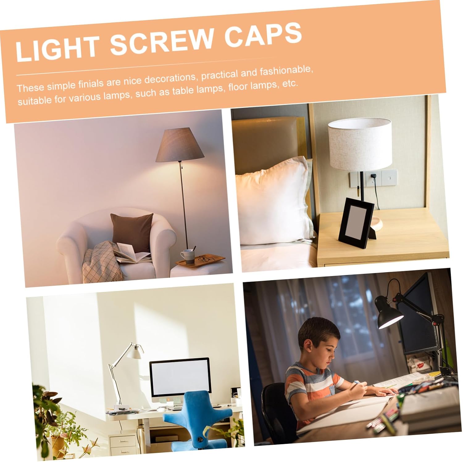 Veemoon 6pcs Lamp Finial Screw Caps Ceiling Light Caps and Finials for Table Floor Lamps Decor