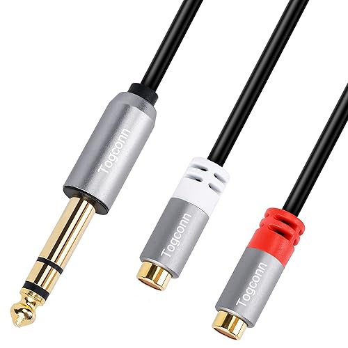 Miniatura 9 de Cable de audio de 0.250 in a 2RCA, 0.250 in 1/4 pulgadas hembra TRS a estéreo Dual RCA macho y divisor de audio, cable adaptador de audio chapado