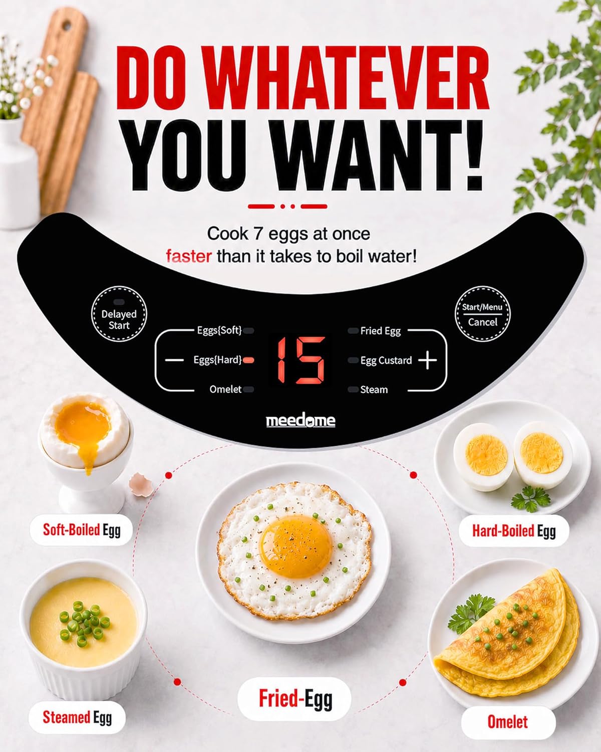 Rapid Egg Cooker, Stainless Steel Electric Egg Steamer for Hard and Soft Boiled Eggs, Fried Egg and Omelet Maker, Auto Shut-Off, Dishwasher-Safe Parts, BPA-Free, Holds 7 Eggs, Black thumbnail