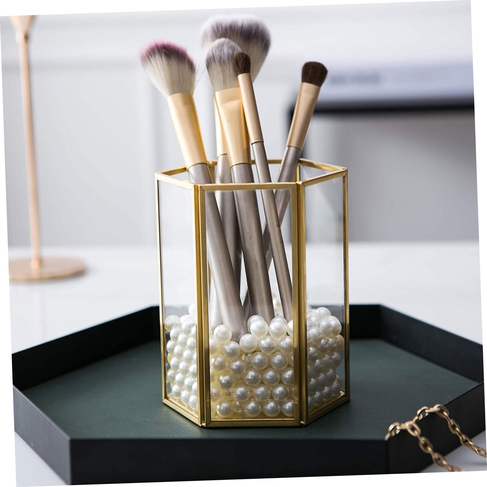 Ipetboom Organizer Trasparente Ampia Capacità Pennelli Trucco per Contenitore Cosmetici in Vetro Resistente, Porta Pennelli e Regalo da Scrivania per Uso Domestico per Donne