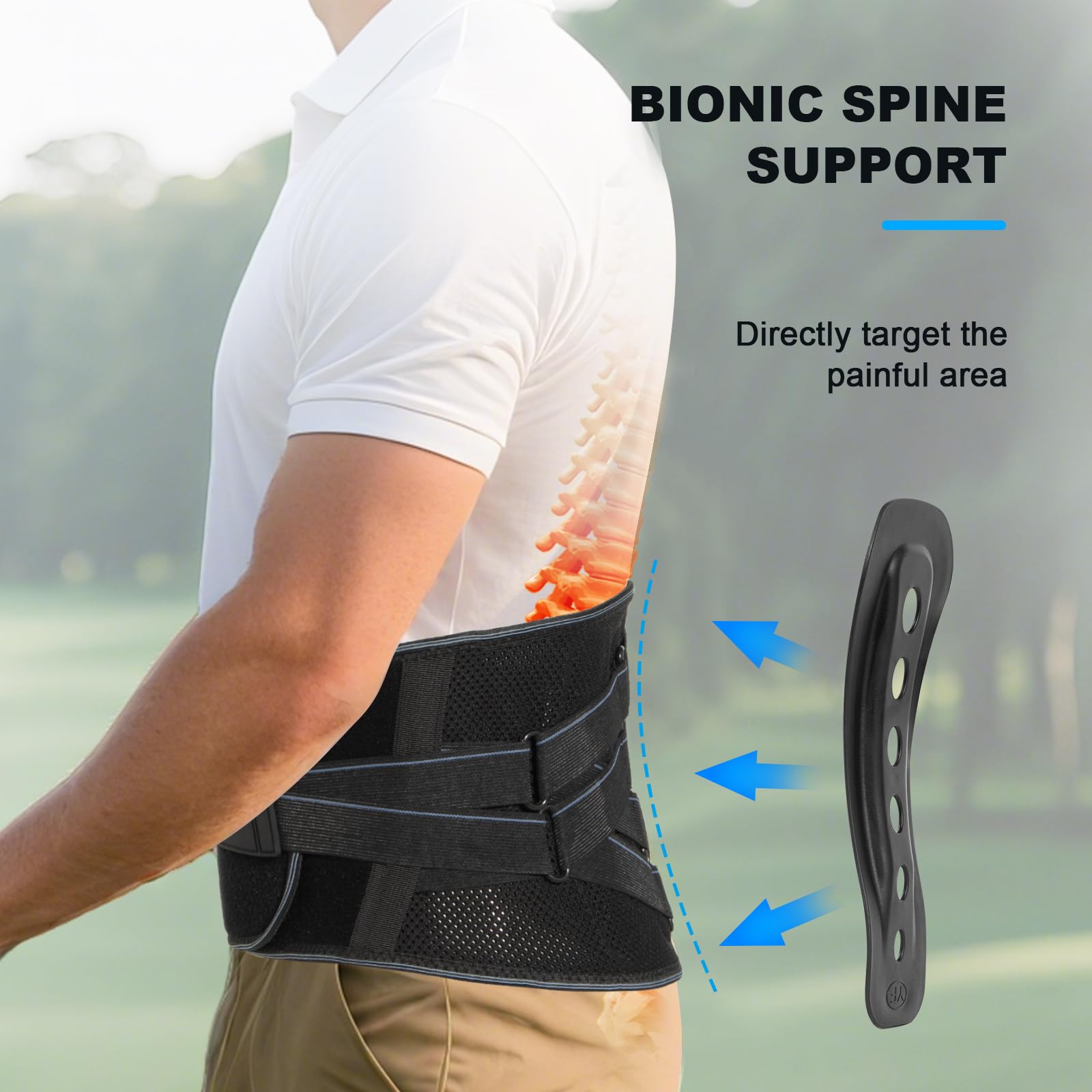 HONGJING Cinturón de apoyo para la espalda con soporte biónico para aliviar el dolor de espalda, soporte lumbar 3D transpirable con sistema de cuerda y 7 varillas, adecuado para hombres y mujeres (3XL