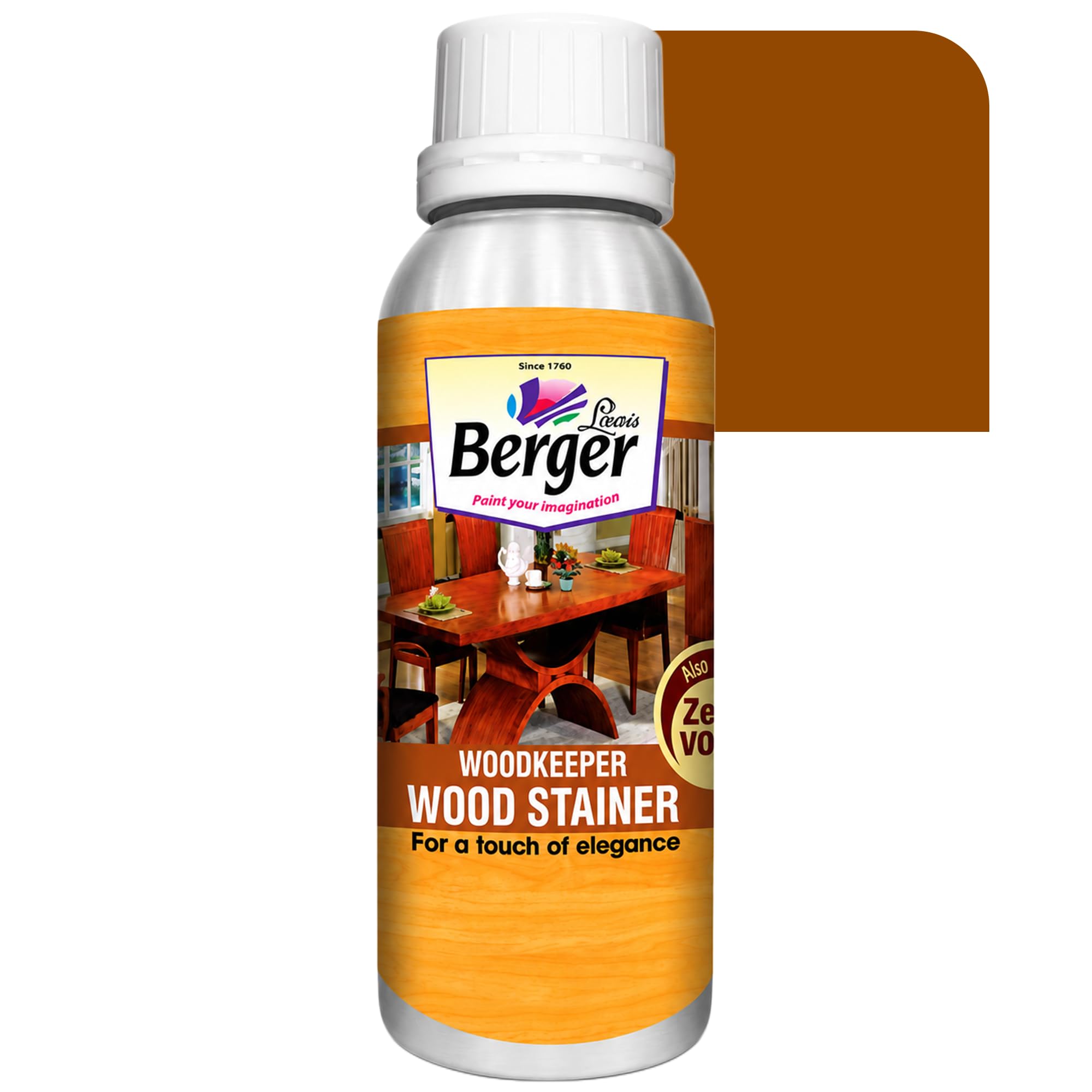 Berger Wood Keeper Teak Wood Stain with Leakproof Bottle & Easy Cloth Application Transparent Solvent-Based Stainer for Home Office Furniture Surfaces Shine and Finish (Pack of 1, 500ML)