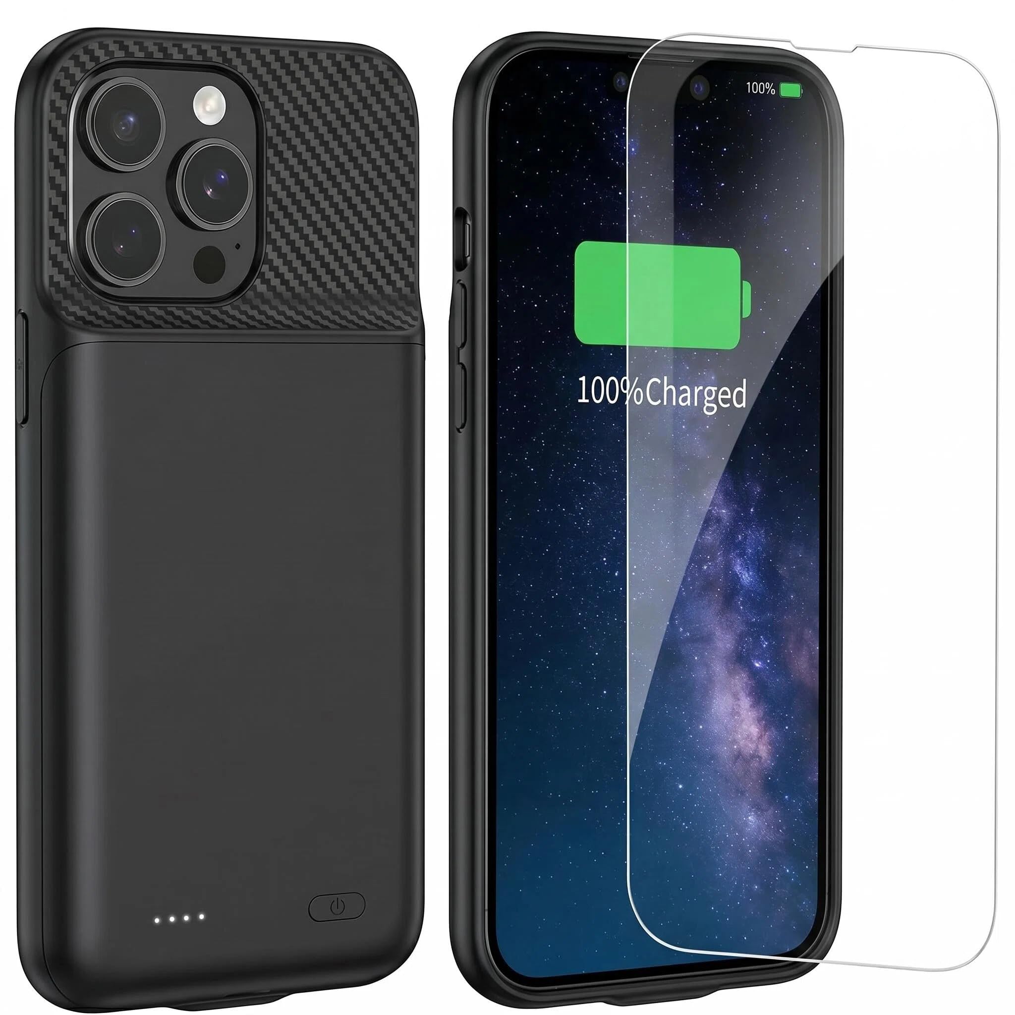 Custodia con batteria per iPhone 16 Pro/17, 10000 mAh, ultra sottile, portatile, estesa, custodia di ricarica per iPhone 16 Pro/17 (6,3 pollici), colore nero