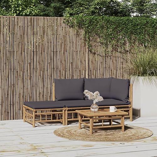 Miniatura 58 de 5 Piece Bamboo Garden Lounge Set Outdoor Patio Furniture with Beige Cushions, Natural Bamboo Rectangular Seating Set for Backyard, Porch, and