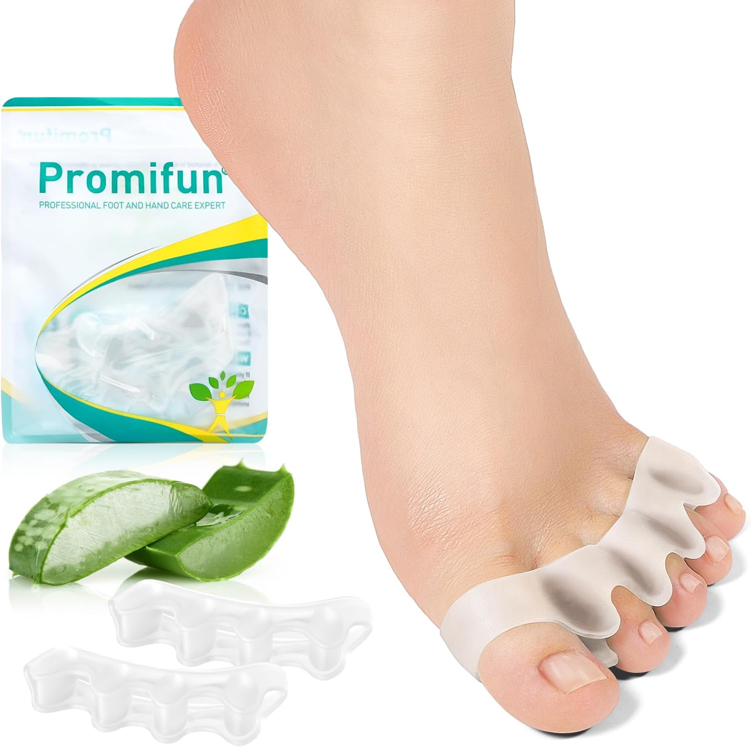 Toe Separators for Correct Bunions — Promifun 8-Count Toe Spacers for Women and Men, Correcting Bunions and Restoring Toes to Their Original Shape, Toe Spacer for Running & Yoga Practice (X-Large, Clear)