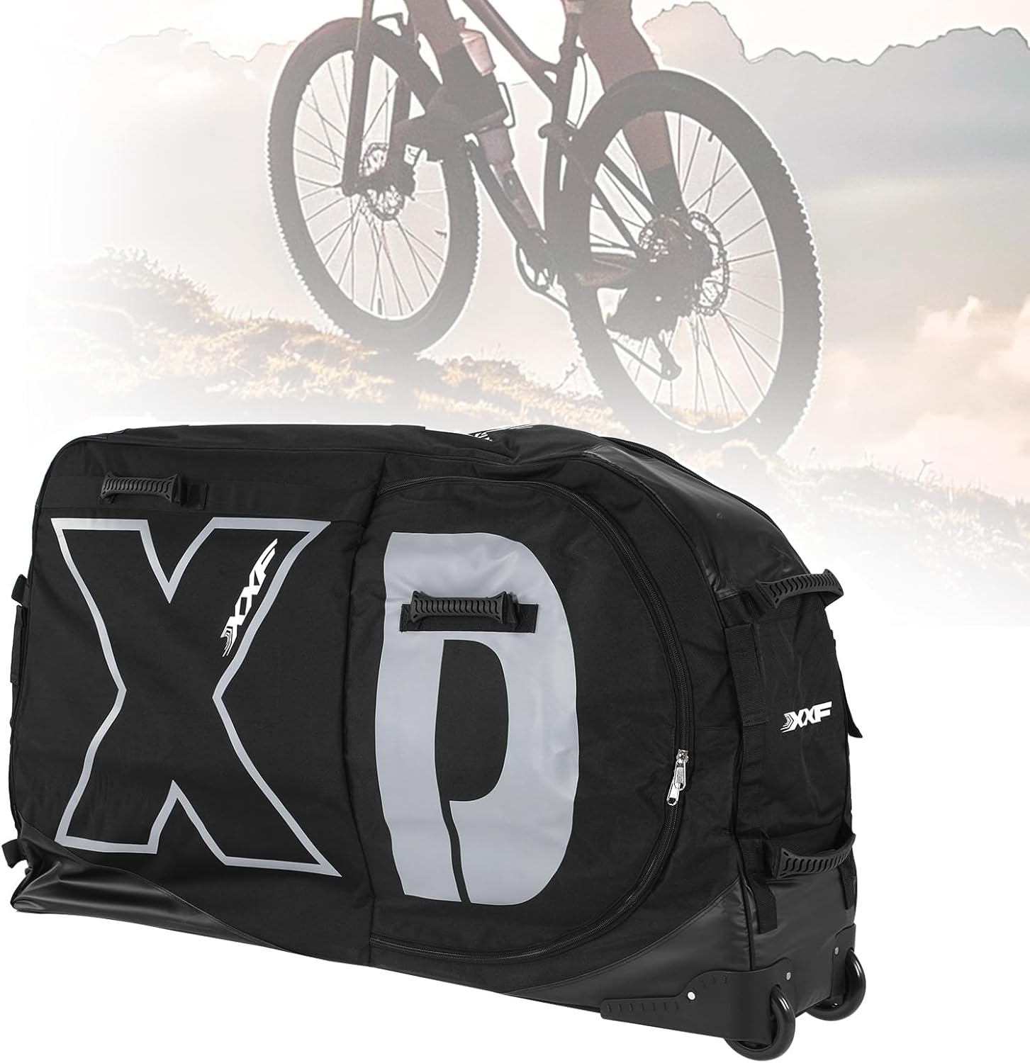 Generic Bicycles Pro Transport Bikes Cover With Wheels for 26/27.5/29in MTB & 700C Road Nylon 900D Soft Bike Transport Case Waterproof Wheel Protection Tubes & Zippers