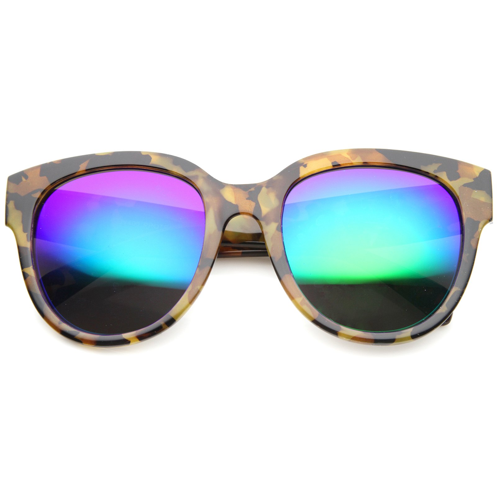 Oversize Block Tortoise Thick Frame Mirror Lens Round Horn Rimmed Sunglasses 55mm