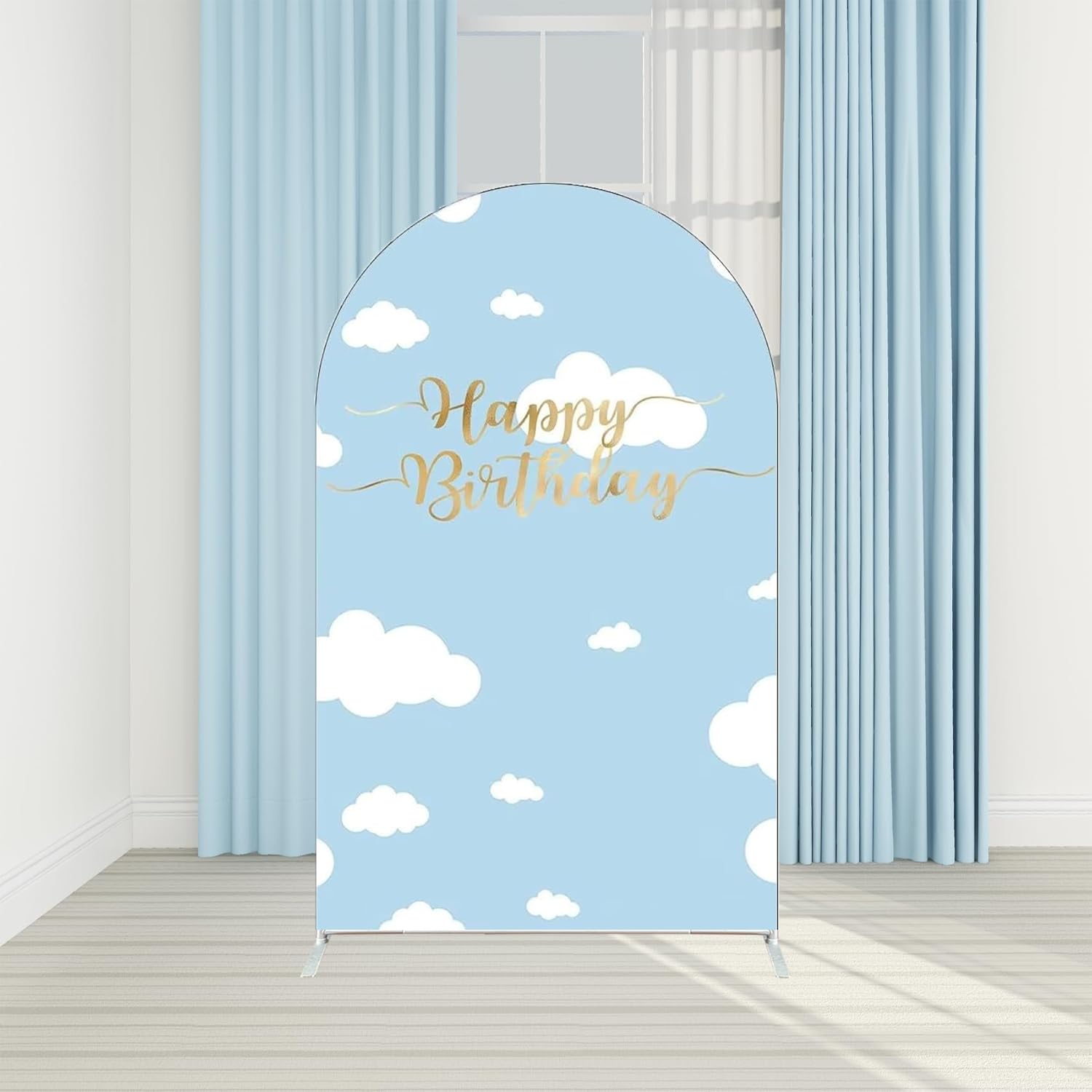 Arch Backdrop 4x7ft Blue Sky White Clouds Arched Wall Covers Stretchy Background for Birthday Party Decorations Wedding Banquet Baby Shower Decor Props NO-86
