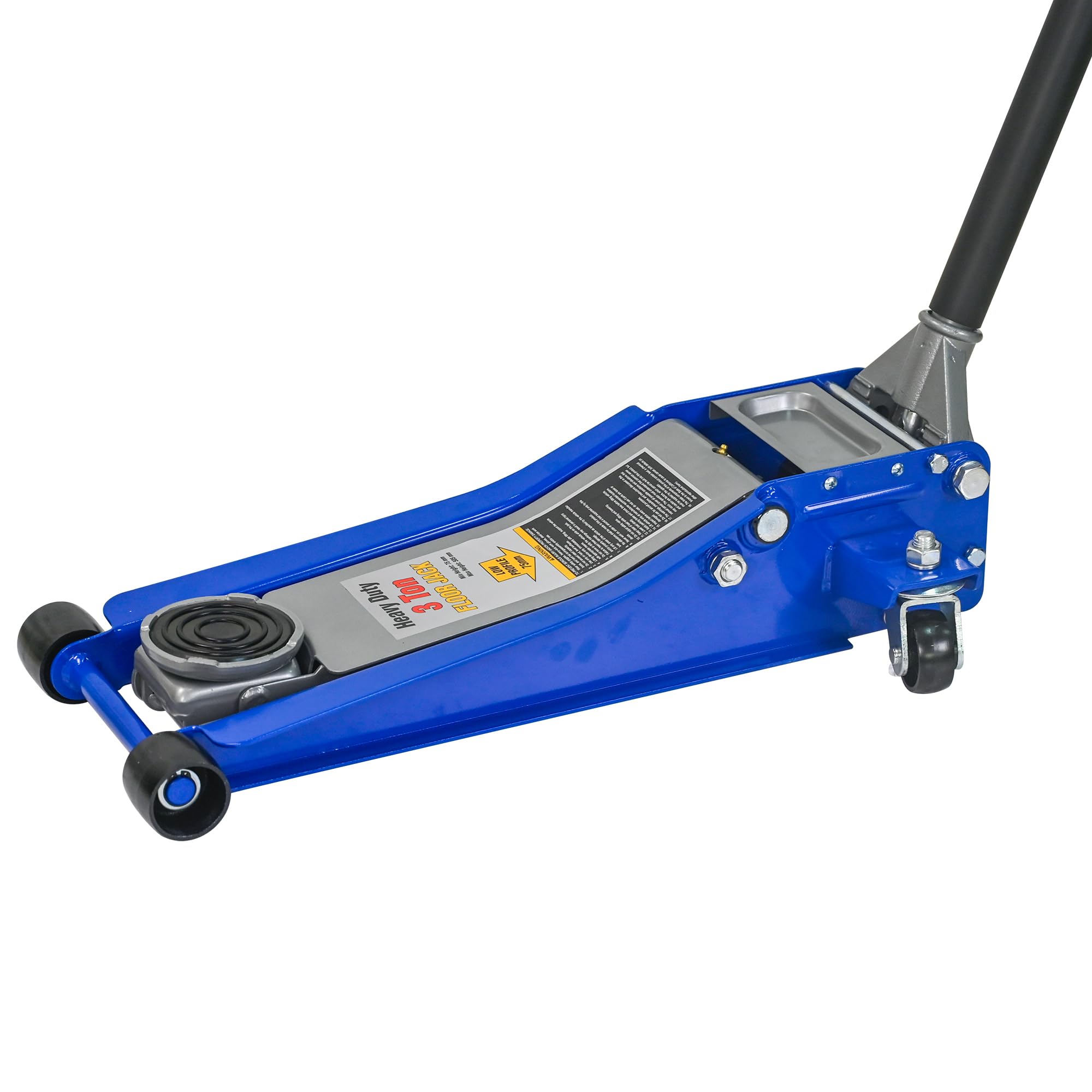 Cric idraulico a carrello 3T, con pompa a doppio pistone, altezza di sollevamento 75-505 mm, ruote girevoli a 360°, blu/argento, per auto e SUV