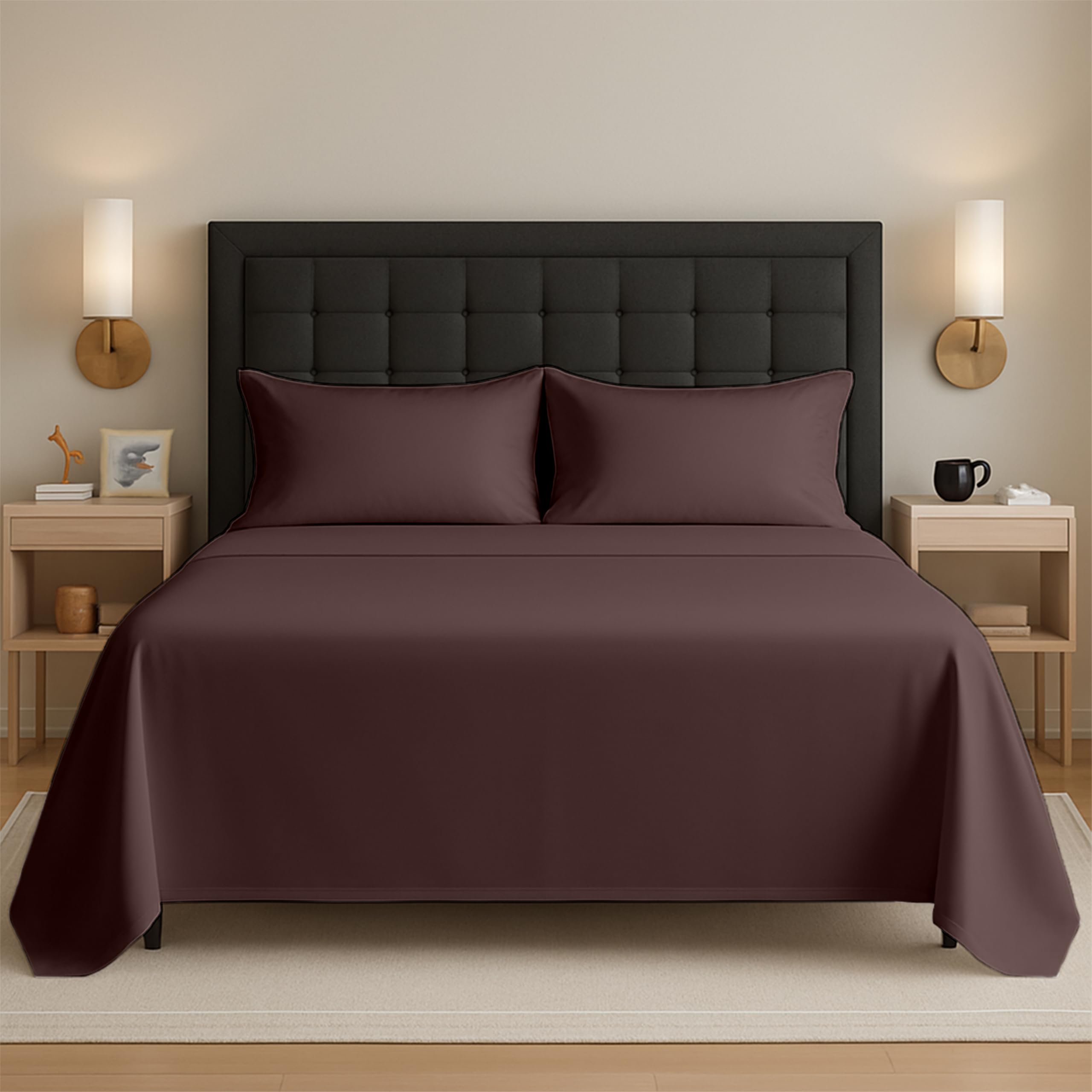 Egypto Chocolate Easy Care Super King Flat Sheet – Breathable & Hypoallergic Flat Sheets – Shrinkage & Fade Resistant Flat Bed Sheet