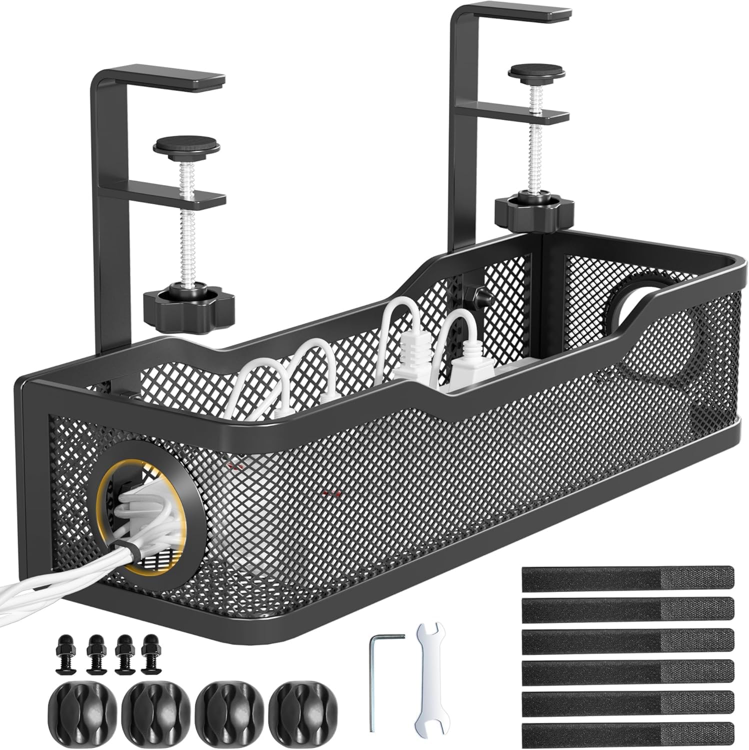 Under Desk Cable Management Tray, Cable Organisers, Cable Management Tray for Power Strips, Extension Boards & Wires, Metal Cable Organizer Rack for Home & Office (Black)-picture-21