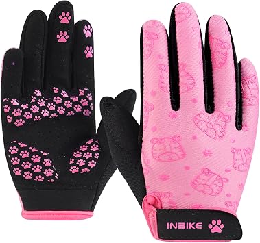 INBIKE Cycling Gloves for Kids, Anti-Slip Padded Bicycle Gloves for Boy Girl Age 5-12, Full Finger Gloves for MTB