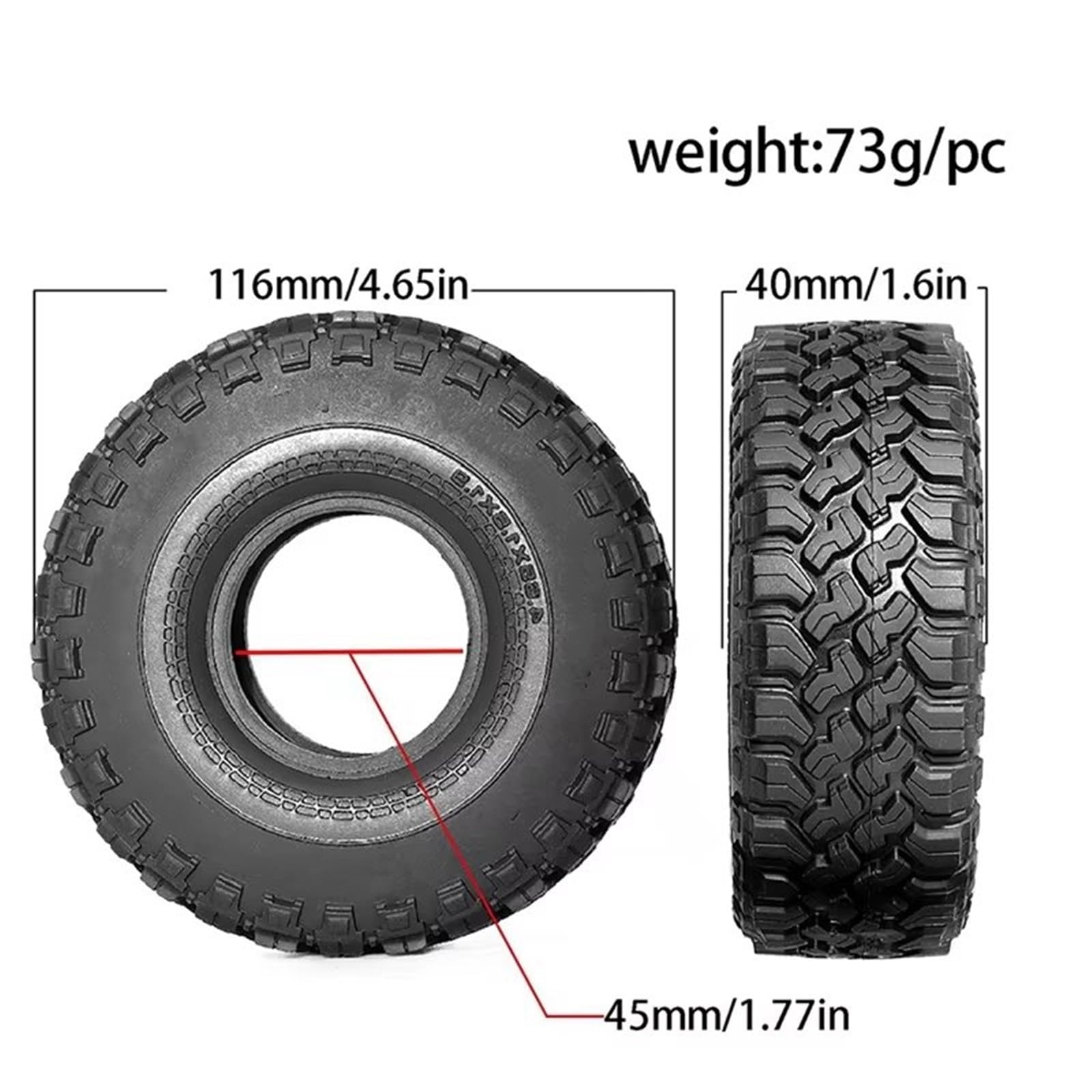 RC Car Pneumatico Ruota Compatibile con Axial per SCX10 per Capra per Traxs per TRX4 D90 per Redcat 1/10 RC Crawler Car 4 Pezzi 116 Mm 1.9 Pollici Pneumatico in Gomma Ruota Pneumatico