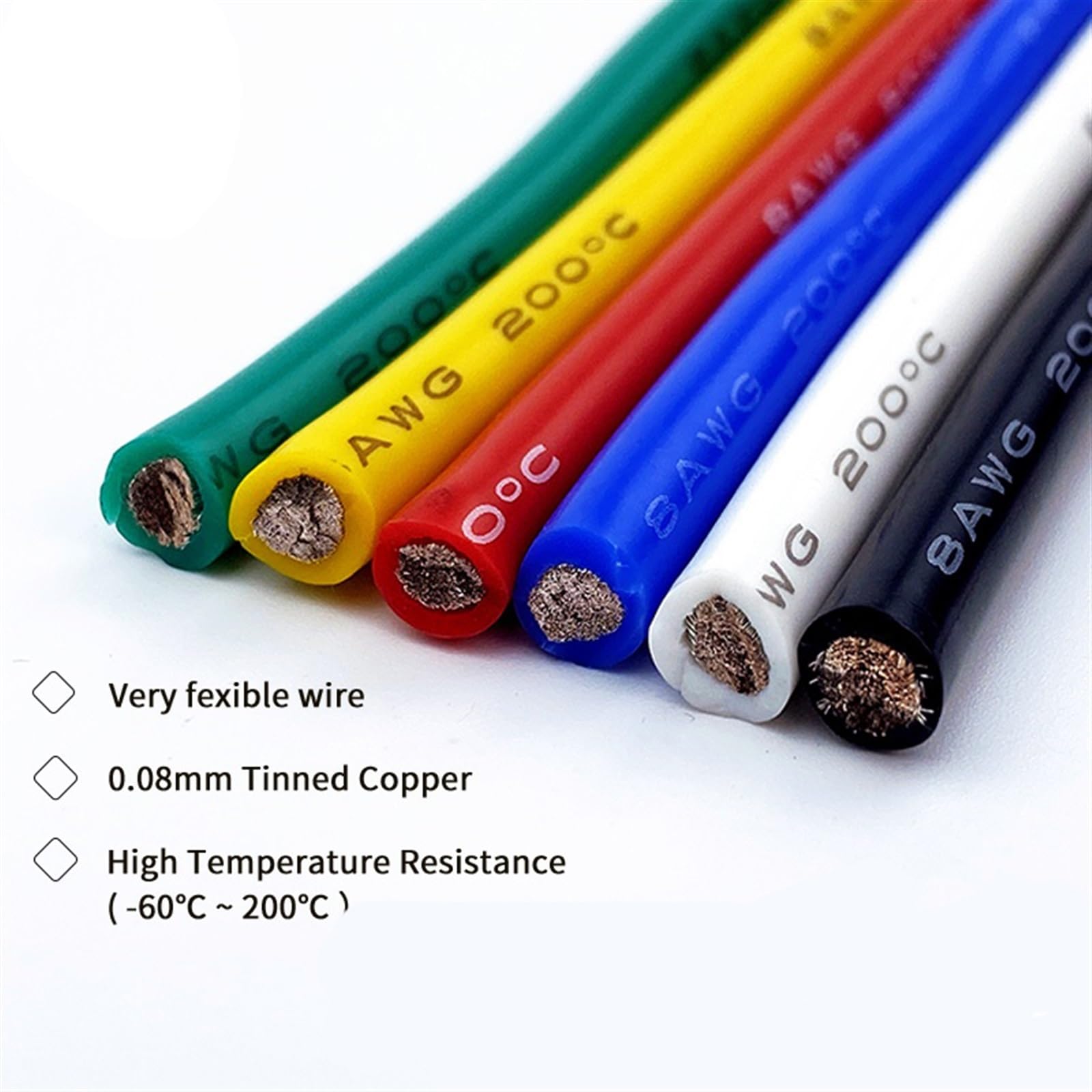 Cable Flexible 5meter 2AWG 4AWG 6AWG Battery Car Wire 8AWG 10AWG 12AWG 14AWG 16AWG 18AWG Electrical Wires Silicone Cable Extension Connector (Color : Black, Size : 6AWG)