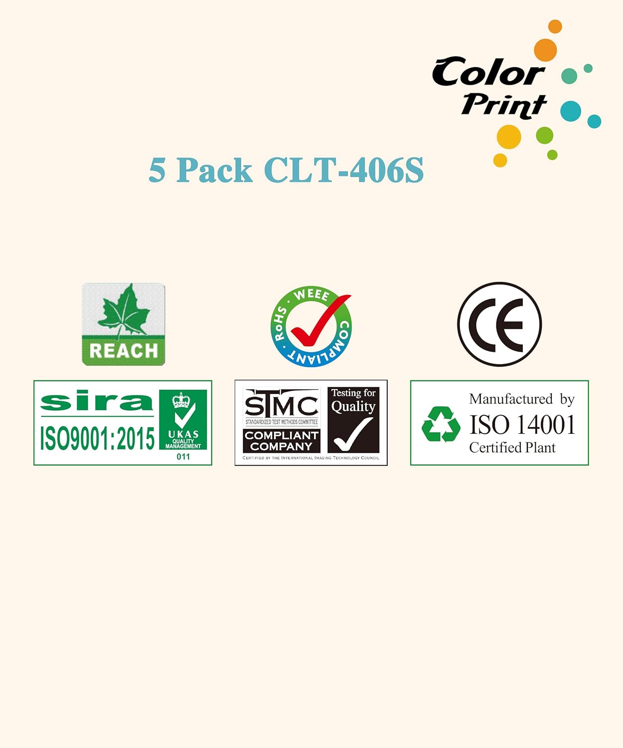 Free Shipping Over $50 (5-Pack, 2BK, 1C, 1M, 1Y) ColorPrint Compatible CLT406S Toner Cartridge Replacement for Samsung 406S CLT-406S Work with CLP-365W Xpress SL-C410W SL-C460FW CLX-3305FW CLX-3306W CLP-360 CLP-368 Printer