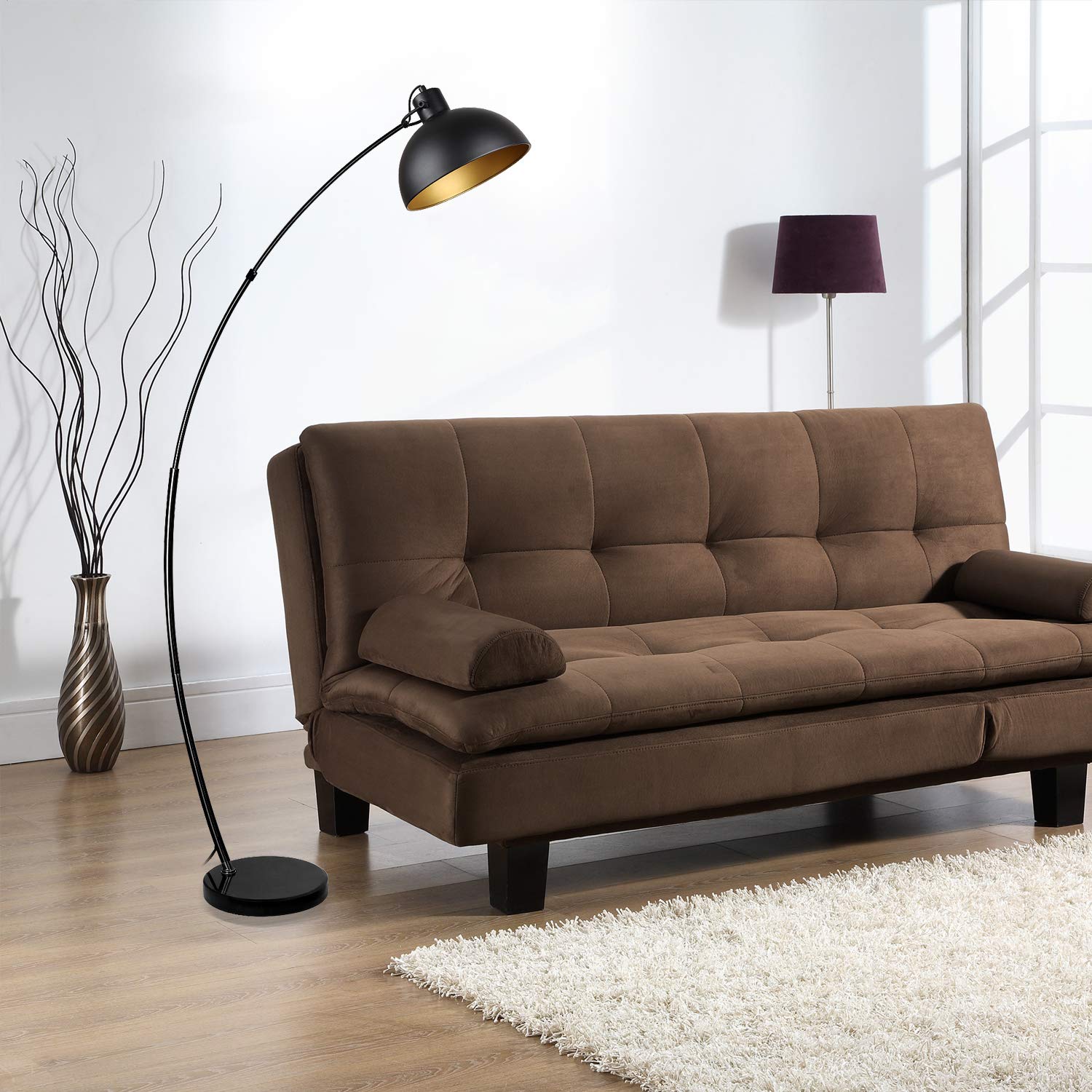 Stehlampe Arc, Vintage Stehleuchte, Retro Stehleuchten in Schwarz-Golden, verstellbarer Lampenschirm, 1x E27, 165 cm Stehlampe Metall, zum Lesen, Wohnzimmer,Lounges