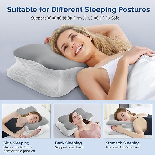 Miniatura 5 de Almohada cervical para el cuello, almohada ergonómica para dormir de lado para soporte del cuello, almohadas refrescantes de espuma viscoelástica