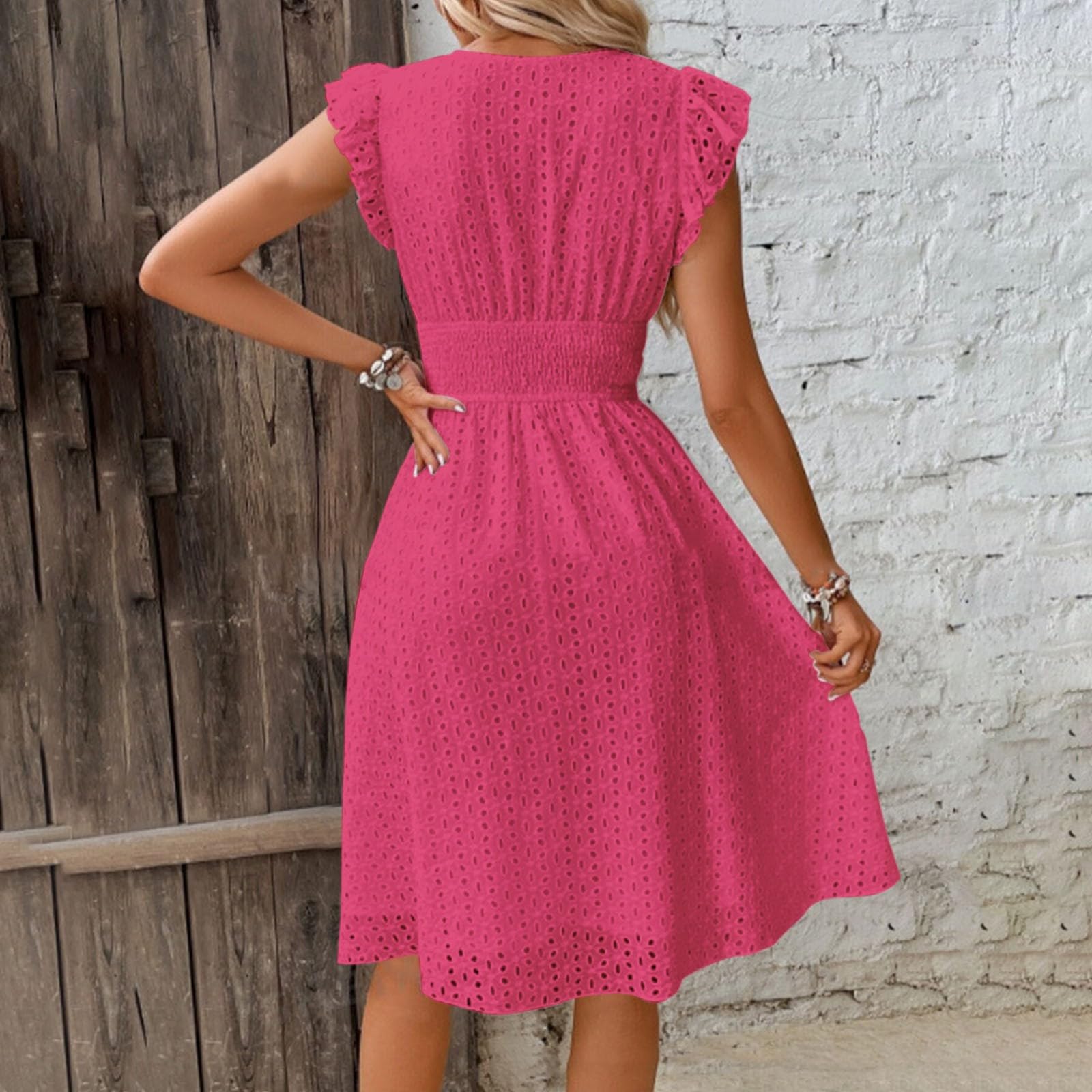 Abito da donna, estivo, sexy, da cocktail, da donna, con scollo a V, stile boho, leggero e arioso, elegante, tinta unita, elegante, stile swing, casual, da spiaggia